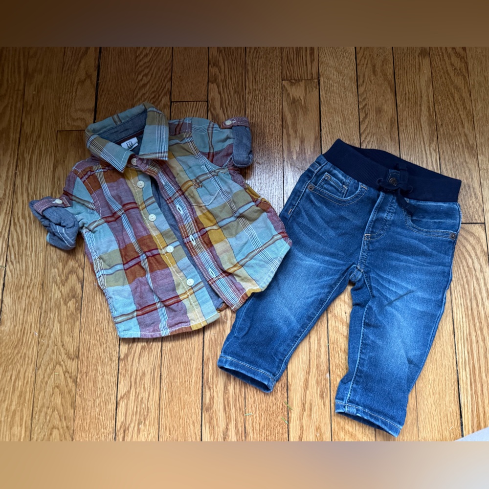 Gap Plaid Shirt and Denim Jeans Set - Size 3-6 Months